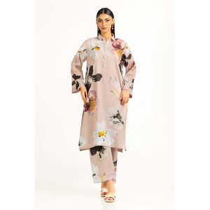 Conjunto de Dos Piezas de Chifón Estampado Beige para Mujer, Estilo Casual, Sin Cuello, Talla XS, Largo por Encima de la Rodilla, para Primavera/Verano - Product Image 3