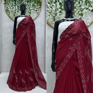 Mới nhất phong cách Bollywood phong cách đẹp <span class=keywords><strong>georgette</strong></span> sequin thêu partywear <span class=keywords><strong>Saree</strong></span> cho đám cưới và bên cho phụ nữ - Product Image 2