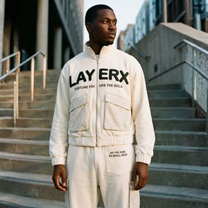 Ensemble survêtement homme 2026 en nylon coupe-vent, délavé à l'acide, uni, pour veste et pantalon baggy, streetwear, personnalisable, vente en gros, OEM - Product Image 2