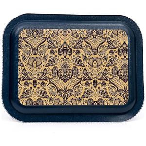 Plateau de service rectangulaire en métal 233x307mm avec motif décoratif bleu et blanc inspiré de l'azulejo - Product Image 3