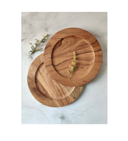 Assiette de recharge ronde en bois massif d'acacia la plus exigeante pour le restaurant Assiette de recharge en bois lavable pour aliments meilleure vente