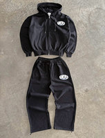 Ensemble de survêtement unisexe 2 pièces avec veste zippée et pantalon de survêtement à coupe large, effet délavé tie-dye, ourlet à cordon de serrage, style streetwear