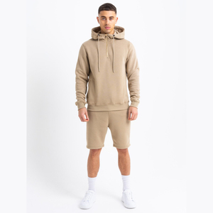 Vêtements logo personnalisé poche zippée respirant sweat à capuche vierge et short ensemble pour hommes été hommes sweats à capuche 2 pièces double survêtement - Product Image 1