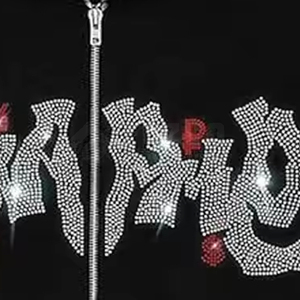 Men's <b>Black</b> Rhinestone <b>Hoodie</b> <b>Zipper</b>-Up Oversized Hip Hop Sweatshirt Front Logo Knitted Cotton Regular Sleeve Autumn Style - Product Image 6
