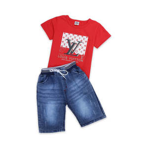 ชุดเสื้อผ้า2ชิ้นลายกราฟิกสำหรับเด็กผู้ชายสีแดง R-169สำหรับเด็กทารกเด็กผู้ชายชุดฤดูร้อน - Product Image 2