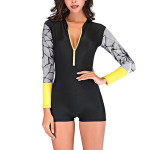 Maillot de bain une pièce pour femme à manches longues avec fermeture éclair, respirant, écologique, en polyester/nylon, couleur unie, haute qualité - Product Image 6