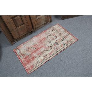 Vintage Turkish Rug 1.6x3 ft (50x90 cm), <b>Red</b> <b>Wool</b> Rug - Product Image 2