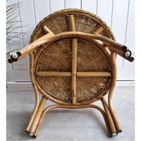 Table centrale ronde en rotin à 2 niveaux Table en osier tissé à la main avec base en bois Meubles de salon naturels Tables basses