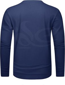 Camiseta de cuello redondo antiarrugas ajustada para hombre, 100% algodón, transpirable, manga larga, logotipo personalizado, ropa de calle en blanco de peso pesado - Product Image 3