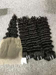 Ensemble d'extensions de cheveux vietnamiens noirs vierges bouclés profonds naturels avec HD pour cheveux de trame vente en gros - Product Image 6