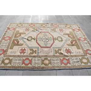 Vintage Turkish Rug 5.2x7.8 ft (160x237 cm), Red <b>Brown</b> Patchwork Rug - Product Image 3