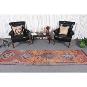 Alfombra clásica de retazos naranja púrpura 2,7X10,1 pies alfombra de algodón orgánico para sala de estar respaldo de látex para espacio rectangular de pasillo - Product Image 2