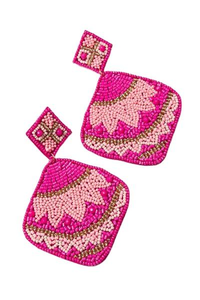 Boucle d'oreille Rectangle fleur rouge broderie perlée fantaisie de qualité supérieure avec travail manuel à la mode et conception à la mode pour fille - Product Image 6