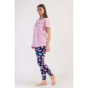 KADIN LYC SUPREM O YAKA KISA KOL BLUZU UZUN ETEGI OVAL MANSETLI TAYT PIJAMA TAKIM - สีชมพู - สีชมพู - Product Image 2