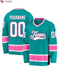 Camiseta de hockey personalizada Aqua Pink-White con colocación frontal del logotipo - Product Image 6