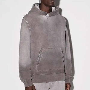 Sudadera con capucha de lavado ácido con gráfico personalizado de 500 Gsm de alta calidad para hombre, chándal recortado con estampado de hojaldre y bordado desgastado, conjuntos de sudadera 3D - Product Image 4