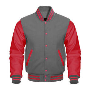 Veste de baseball universitaire pour homme personnalisable, style streetwear, corps en laine, rouge, hiver, col montant, anti-UV, bouton en corne, service OEM - Product Image 1