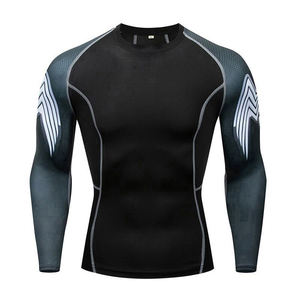 Venta caliente de los hombres de manga larga de compresión Rash Guard Shirt Skull Fire Print para MMA BJJ Gym Training Capa base Deportes atléticos - Product Image 3