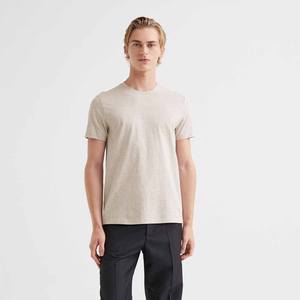 Camiseta entallada de algodón suave, jersey de cuello redondo con adorno acanalado finamente y camiseta con dobladillo de corte recto - Product Image 2