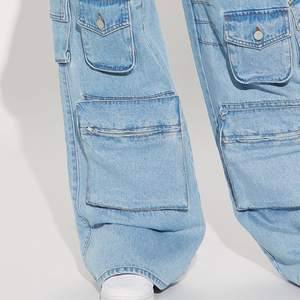 OEM Manufacturer Ladies High Waist <b>Baggy</b> Denim Jeans Trousers Custom Logo Pocket Long Wide <b>Cargo</b> <b>Pants</b> for Winter Streetwear - Product Image 4