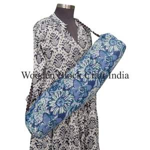 Sac de transport pour tapis de yoga vintage indien, bleu, à fleurs, bandoulière, fermeture éclair, salle de sport, studio de yoga, pour une utilisation en toutes saisons - Product Image 1
