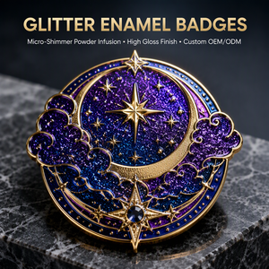 Broches de solapa esmaltados con diseño de luna y estrella, con brillo y purpurina, temática oscura de brujería, regalo para fans, fabricación a granel - Product Image 1