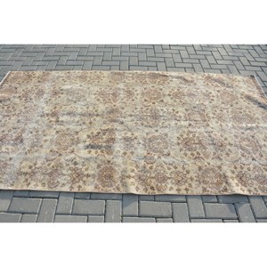 พรมตุรกีวินเทจคลาสสิกสีเบจสีน้ำตาลขนาด4.5x8.6ฟุตผ้าขนสัตว์เย็บปะติดปะต่อพื้นที่ขนาดใหญ่ที่มียางรองสำหรับห้องโถงหรือห้องนอน - Product Image 3