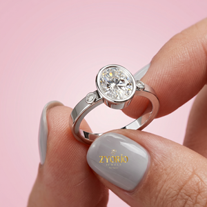 14K Gold Bezel <b>Set</b> Round Cut Engagement <b>Ring</b> with Side Accent Stones - Product Image 3