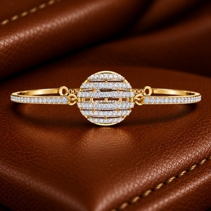 Bracelet jonc en or massif 14K 18K avec diamants de laboratoire taille ronde DEF VVS, fermoir mousqueton pavé, bijoux de luxe, vente en gros - Product Image 1