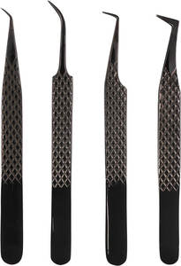 Ensemble de 4 pinces à épiler pour extensions de cils, pointe en nano-fibre, pointe pointue, excellente adhérence, acier japonais - Product Image 2