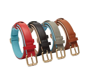 Collar de cuero clásico personalizado para mascotas, collar de perro de cuero sólido acolchado de neopreno, correa de plomo - Product Image 1