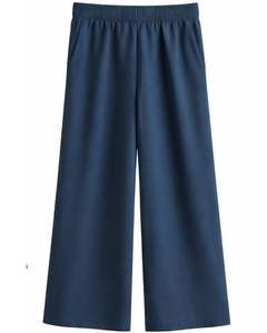 Ensemble de deux pièces en tricot pour femmes sur mesure, couleur blanc et bleu marine, pull à col rond avec pantalon large, tenue d'hiver - Product Image 2