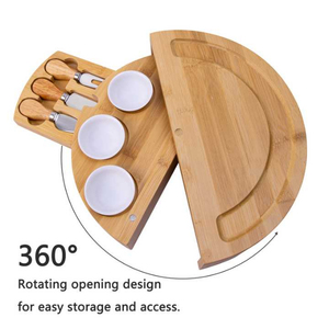 Juego de tabla de charcutería de bambú moderno con cuchillos de acero inoxidable, tabla de cortar de queso redonda para vacaciones de Navidad al aire libre - Product Image 4