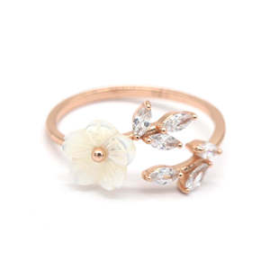 14K Rose Gold Floral Bypass <b>Ring</b> Marquise Cut Crystals <b>Dainty</b> Statement <b>Ring</b> Natural Stone for Everyday Wear Promises SI Diamond - Product Image 1