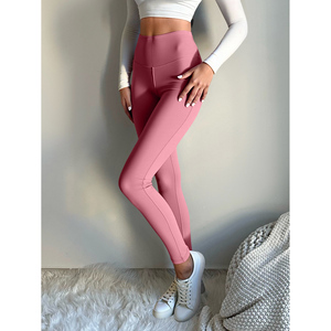 Leggings da donna a vita alta per Yoga senza cuciture in Nylon/Spandex per allenamento da palestra collant increspati alla caviglia XS fornitore all'ingrosso di Activewear - Product Image 3