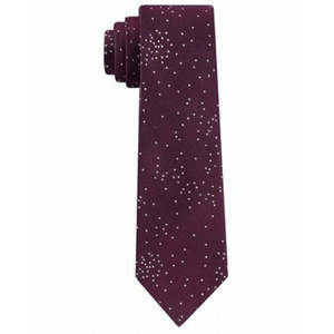 Cravatta da uomo Calvin Klein 100% seta, stile classico casual, stampa jacquard floreale, rosso scuro con pois, taglia regolare, confezione regalo - Product Image 1