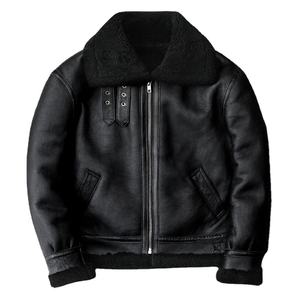 Veste en cuir noir élégante pour hommes avec empiècements côtelés à l'avant sur les manches Veste en cuir pour hommes - Product Image 4