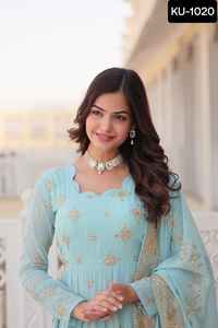 Ropa tradicional india Faux Georgette Heavy Zari y lentejuelas bordado trabajo Anarkali hermosos vestidos con trabajo Dupatta Set - Product Image 5