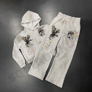 Custom <b>Vintage</b> Acid Washed Zip up Hoodies Men, Graphic DTG Printing, Gems Decoration Heavyweight 100% Cotton Hooded <b>Sweatshirt</b> - Product Image 4