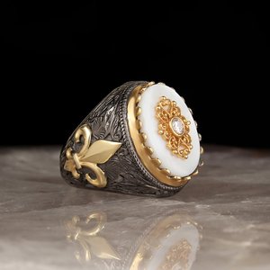 Bague pour homme en argent sterling 925 de style vintage turc, plaqué rhodium et or bicolore, style ottoman, bijoux de mode, modèle RCEGYT-265 - Product Image 1