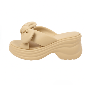 รองเท้าแตะส้นเตี้ยเปิดนิ้วเท้าสำหรับผู้หญิง, รองเท้าส้นแบนผูกโบว์ PU สำหรับฤดูร้อน - Product Image 1