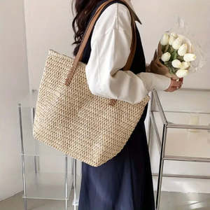 Tide Weave Fashion <b>Tote</b> Bag Zippered Closure Large Capacity Customizable Logo Solid Color for Summer Autumn Spring Use Polyester - Product Image 4
