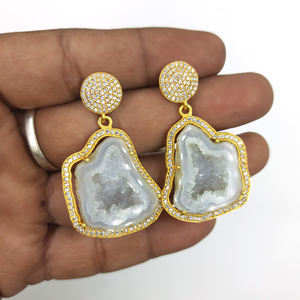 Al por mayor: Colgantes de geodas blancas con ventana, con gemas y circonitas cúbicas (CZ), de aleación de zinc, geométricos, para fiesta - Product Image 2