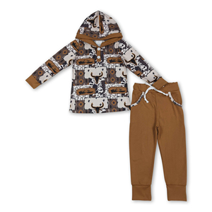 OEM/ODM/RTS Conjuntos de ropa para niños: sudadera con capucha de calavera de toro, pantalones, atuendos y peleles estilo western, ropa de otoño para niños, conjuntos de ropa para niños. - Product Image 3