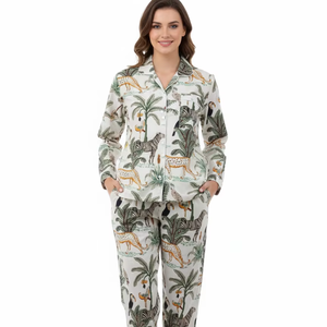 Pyjama Nouveau, Ample, Manches Longues, Pantalon Long, Respirant, Robe d'été, Vêtement de Maison, 100% Coton, Costume Casual - Product Image 1