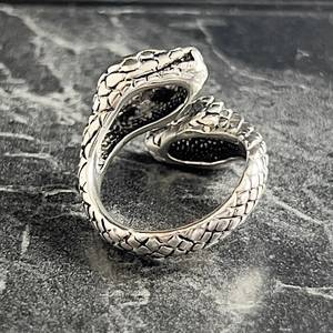 Detailed Gothic Style 925 Sterling <b>Silver</b> Snake Coil <b>Ring</b> with Prong <b>Set</b> Zircon Serpent Wrap Band for Unisex Dark Aesthetic Fans - Product Image 5