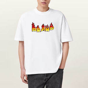 เสื้อยืดผู้ชายผ้าคอตตอนสีขาวล้วนทรงหลวมพิมพ์ลายโลโก้บนจอสี100% สำหรับผู้ชาย - Product Image 6