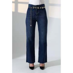 Jean Palazzo avec détail poche décorative 1710 - Denim bleu foncé - Product Image 2