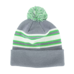 Bonnet en acrylique rayé en gros, bonnet tricoté multi-tailles, entraînement sportif, football, bonnet décontracté, bonnet tricoté à revers avec pompon - Product Image 2