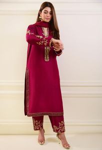 Nouvelle belle robe brodée sur KURTA avec pantalon embellissant les perles de verre en cristal élégantes, DABKA fonctionne pour les tenues de fête @ 2022 - Product Image 2